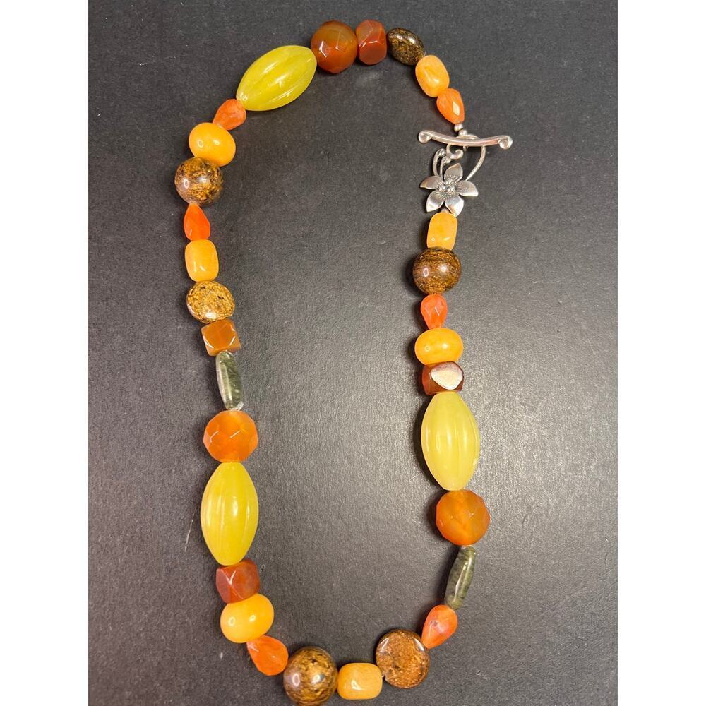 NEW multi stone 18 inch necklace with sterling silver flower toggle clasp
